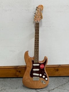 SQUIRE BY FENDER STRATOCASTER ELECTRIC GUITAR IN LIGHT WOOD AND RED MARBLE EFFECT PICKBOARD FINISH - RRP £129: LOCATION - BR3