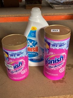 (COLLECTION ONLY) 3 X ASSORTED LAUNDRY CLEANING ITEMS TO INCLUDE VANISH OXI ACTION VIBRANT COLOURS STAIN REMOVER ADDITIVE 1.9KG PACK (PLEASE NOTE: 18+YEARS ONLY. ID MAY BE REQUIRED): LOCATION - BR3