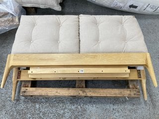 LOAF.COM NOGGIN DOUBLE HEADBOARD AND MATCHING FOOTBOARD IN NATURAL OAK AND NATURAL LINEN FABRIC FINISH: LOCATION - D2