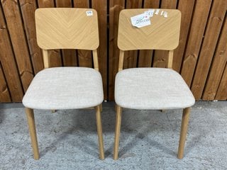 PAIR OF JOHN LEWIS & PARTNERS FERN DINING CHAIRS IN LIGHT OAK AND NATURAL FABRIC - RRP £228: LOCATION - A5