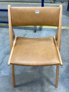 JOHN LEWIS & PARTNERS X-RAY LEATHER DINING CHAIR IN OAK & CAMEL RRP - £349: LOCATION - C6