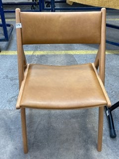 JOHN LEWIS & PARTNERS X-RAY LEATHER DINING CHAIR IN OAK & CAMEL RRP - £349: LOCATION - C6