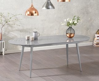 JJ - OLIVIA/OPEL/OPHELIA LIGHT GREY GLOSS EXT DINING TABLE - RRP £379: LOCATION - B4