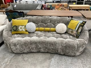 AERO BUBBLE LARGE 3 SEATER SOFA IN GREY CHENILLE FABRIC WITH ASSORTED SCATTER CUSHIONS: LOCATION - B7