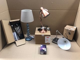 QTY OF ASSORTED LIGHTING ITEMS TO INCLUDE JOHN LEWIS & PARTNERS ANYDAY TONY TASK LAMP: LOCATION - BR5