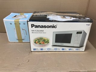 SMEG RETRO STYLE BLUE KETTLE TO INCLUDE PANASONIC MICROWAVE OVEN IN SILVER MODEL : NNE28JMM: LOCATION - BR10