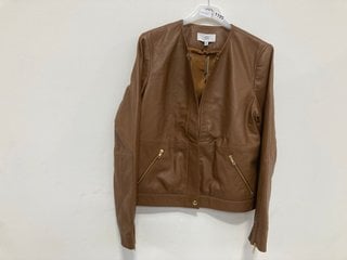 LA REDOUTE WOMENS LEATHER JACKET IN TAN - SIZE 14: LOCATION - BR12