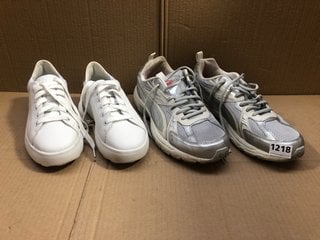 WOMENS GEOX TRAINERS IN WHITE WITH CHROME DETAIL TO INCLUDE WOMENS PUMA RUNNING TRAINERS IN CHROME - SIZES UK 7/10.5: LOCATION - BR14