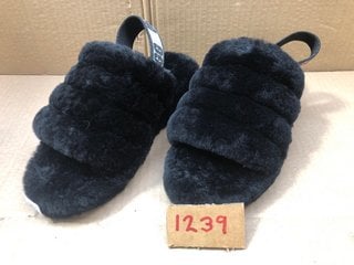 WOMENS UGG FUR YEAH FUR-LINED SLIDERS IN BLACK - SIZE UK 6: LOCATION - BR15