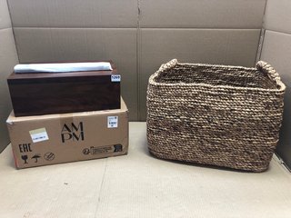 AM.PM VESPER BEDSIDE DRAWER IN SOLID WALNUT TO INCLUDE LA REDOUTE INTERIEURS RAGA RAGGED WICKER BASKET - COMBINED RRP £285: LOCATION - BR16