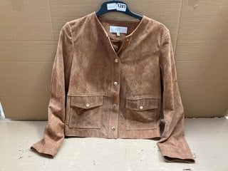 LA REDOUTE WOMENS SUEDE PRESS-STUD JACKET IN TAN - SIZE 8: LOCATION - BR17