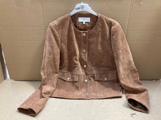 LA REDOUTE WOMENS SUEDE PRESS-STUD JACKET IN TAN - SIZE 14: LOCATION - BR17