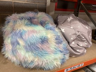 UNICORN-PATTERN SMALL FUR BEAN BAG CHAIR TO INCLUDE STARRY NIGHT-PRINT SMALL BEAN BAG: LOCATION - AR14