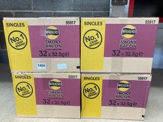 4 X BOXES OF 32 PACKS WALKERS SMOKY BACON CRISPS - BB 12/10/24: LOCATION - AR15