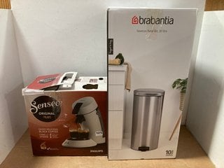 2 X ASSORTED ITEMS TO INCLUDE PHILIPS SENSEO ORIGINAL PLUS COFFEE MACHINE AND BRABANTIA NEWICON 30L PEDAL BIN: LOCATION - CR6