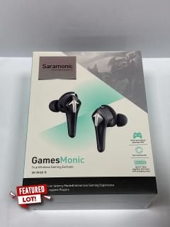 SARAMONIC GAMES MONIC BLUETOOTH 5.0 WIRELESS TWS WITH BUILT-IN MIC, IPX5 WATER RESISTANCE, PREMIUM SOUND & ENHANCED BASS WIRELESS EAR BUDS (ORIGINAL RRP - £95) IN BLACK: MODEL NO SR-BH60-B (WITH BOX