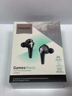 SARAMONIC GAMES MONIC BLUETOOTH 5.0 WIRELESS TWS WITH BUILT-IN MIC, IPX5 WATER RESISTANCE, PREMIUM SOUND & ENHANCED BASS WIRELESS EAR BUDS (ORIGINAL RRP - £95) IN BLACK: MODEL NO SR-BH60-B (WITH BOX