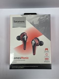 SARAMONIC GAMES MONIC BLUETOOTH 5.0 WIRELESS TWS WITH BUILT-IN MIC, CHARGING CASE, IPX5 WATER RESISTANCE, PREMIUM SOUND & ENHANCED BASS WIRELESS EAR BUDS (ORIGINAL RRP - £95) IN RED: MODEL NO SR-BH60