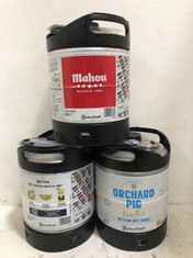 3 X KEGS OF ASSORTED CIDER/BEER TO INCLUDE ORCHARD PIG MEDIUM DRY CIDER 4.5% 6 LITRES - BBE 04/2025 (18+ PROOF OF ID) (COLLECTION DAYS MONDAY 28TH OCTOBER - WEDNESDAY 30TH OCTOBER 9AM TO 4PM)