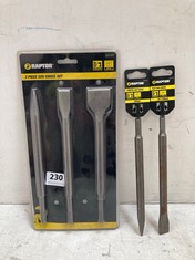 3 X ASSORTED ITEMS TO INCLUDE RAPTOR 3 PIECE SDS CHISEL SET