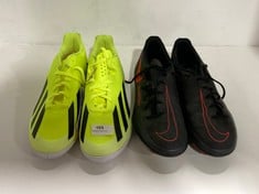 PHANTOM GT ACADEMY BLACK/RED FOOTBALL BOOTS IN UK SIZE 8 TO INCLUDE ADIDAS X CRAZYFAST CLUB NON MARKING INDOOR FOOTBALL BOOTS IN NEON YELLOW IN UK SIZE 10- TOTAL RRP £120