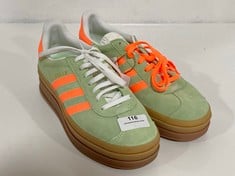 ADIDAS GAZELLE BOLD PLATFORM TRAINERS IN COLOUR LIGHT GREEN & ORANGE IN UK SIZE 5 1/2 -RRP £95