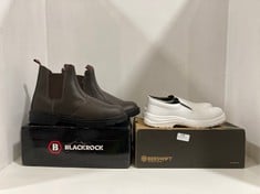 BLACKROCK DEALER BOOT IN BROWN - SIZE 12 TO INCLUDE BEESWIFT ANTISTATIC SLIP ON SHOE IN WHITE - SIZE 7