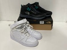 NIKE HI-TOP TRAINERS WHITE SIZE 3 TO INCLUDE NORTH FACE BOOTS BLACK/GREY SIZE 3