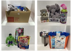 BOX OF ASSORTED KIDS TOYS TO INCLUDE COZY & COMFY ELEPHANT TEDDY WARMER