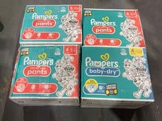 4 X BOXES OF PAMPERS BABY DRY NAPPY PANTS - SIZE 6