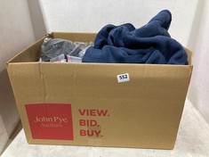 BOX OF ASSORTED ADULTS CLOTHES TO INCLUDE THREADBARE LADIES QUINN FLEECE HOODED DRESS IN TEAL SIZE L