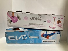 EVO MINI CRUISER SCOOTER BLUE TO INCLUDE U-MOVE FLEX TILT SCOOTER WITH LED WHEELS PINK