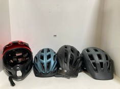 4 X ASSORTED BIKE HELMETS TO INCLUDE JUNIOR CIERZO HELMET METALLIC BLUE - SIZE M