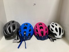 4 X ASSORTED BIKE HELMETS TO INCLUDE COMMUTER HELMET WITH REAR LED GREY - SIZE 58-62CM