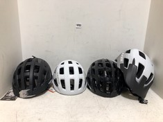 4 X ASSORTED BIKE HELMETS TO INCLUDE LAZER TONIC HELMET BLACK GLOSS - SIZE 58-61CM