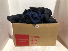 BOX OF ASSORTED ITEMS TO INCLUDE HEAT FURLIND BLACK M JACKET