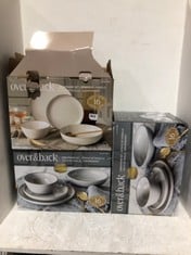 3 X ASSORTED KITCHEN ITEMS TO INCLUDE OVER AND BACK 16 PIECE DINNERWARE SET