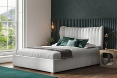 HARC WHITE BOUCLE FABRIC KING SIZE OTTOMAN BED FRAME - RRP £850 (KERBSIDE PALLET DELIVERY)