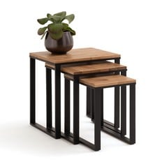 LA REDOUTE SET OF 3 HIBA SOLID OAK AND STEEL NESTING TABLES - MODEL NO. GIS235 - RRP £325