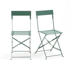 LA REDOUTE SET OF 2 OZEVAN FOLDING METAL CHAIR IN GREEN - MODEL NO. AXF287 - RRP £145