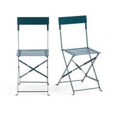 LA REDOUTE SET OF 2 OZEVAN FOLDING METAL CHAIR IN BLUE - MODEL NO. AXF287 - RRP £145