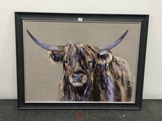 LOUISE LUTON 'ARCHIE' HIGHLAND COW FRAMED PRINT 86 X 112CM IN BROWN / MULTI - RRP £195