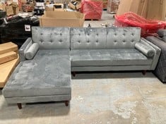 DESTIN LIGHT GREY VELVET CORNER SOFA WITH CHAISE - RRP £600