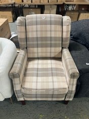 ASCOT WINGBACK FABRIC RECLINER CHAIR IN BROWN TARTAN - RRP £220