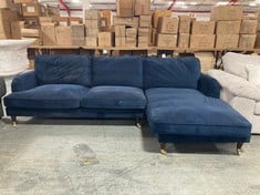 3 SEATER SOFA WITH RIGHT HAND FACING CHAISE IN DARK BLUE VELVET