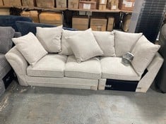 2 SEATER, CORNER SOFA PARTS IN NATURAL FABRIC (PARTS ONLY) AND DURY CORNER SOFA PART IN DARK GREY FABRIC TO INCLUDE CORNER SOFA PART IN DARK BROWN LEATHER (PARTS ONLY)