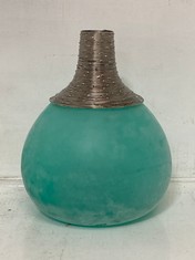 8 X STONE THE CROWS SMALL METALWORK GLASS VASE - AQUA - HGT 27.5CMS - TOTAL RRP £520