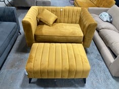 MARY 2 SEATER SNUGGLE SOFA IN YELLOW VELVET WITH FOOTSTOOL - TOTAL LOT RRP £1069