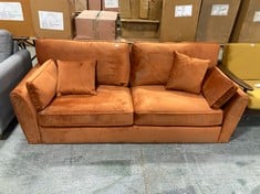 JAMES 3 SEATER SOFA IN BURNT AMBER VELVET - RRP £1047