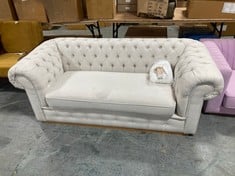 CHESTERFIELD GRAND 2 SEATER SOFA IN LIGHT LINEN FABRIC - RRP £1181